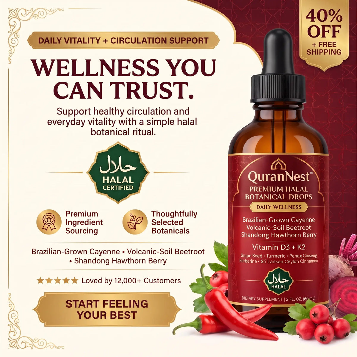 QuranNest™ Premium Halal Botanical Drops — Daily Vitality + Circulation Support