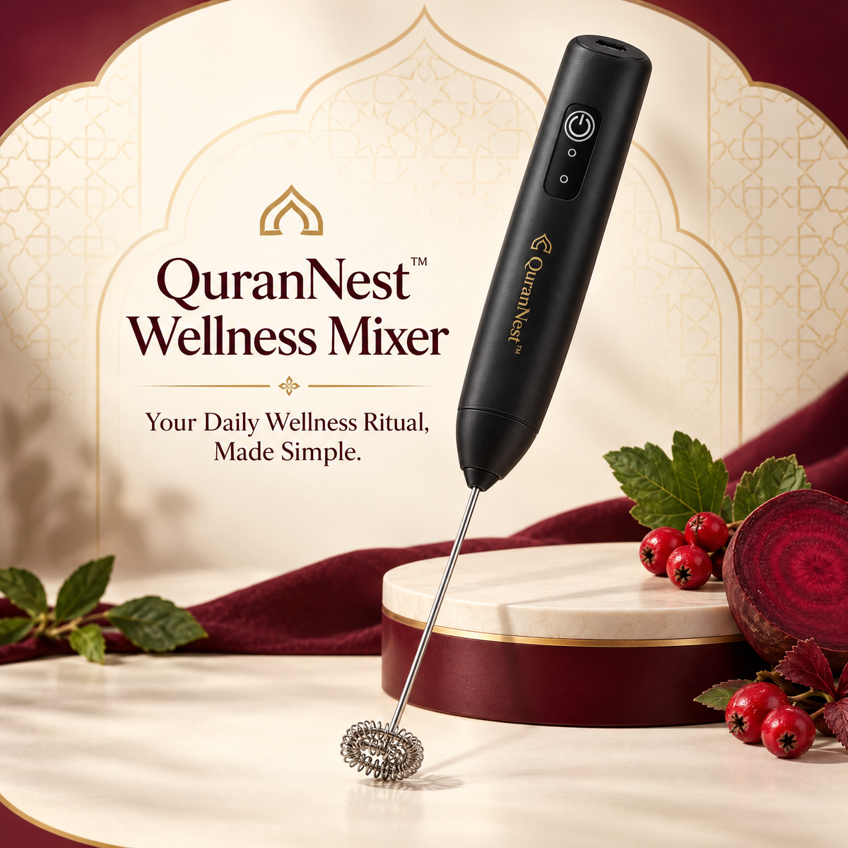 QuranNest™ Electric Wellness Mixer — Rechargeable Botanical Drink Mixer